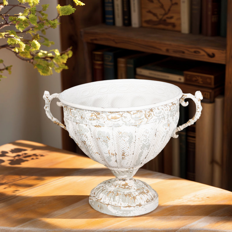 Urne en métal rétro vintage, bol décoratif rustique avec poignées, pot de fleurs
