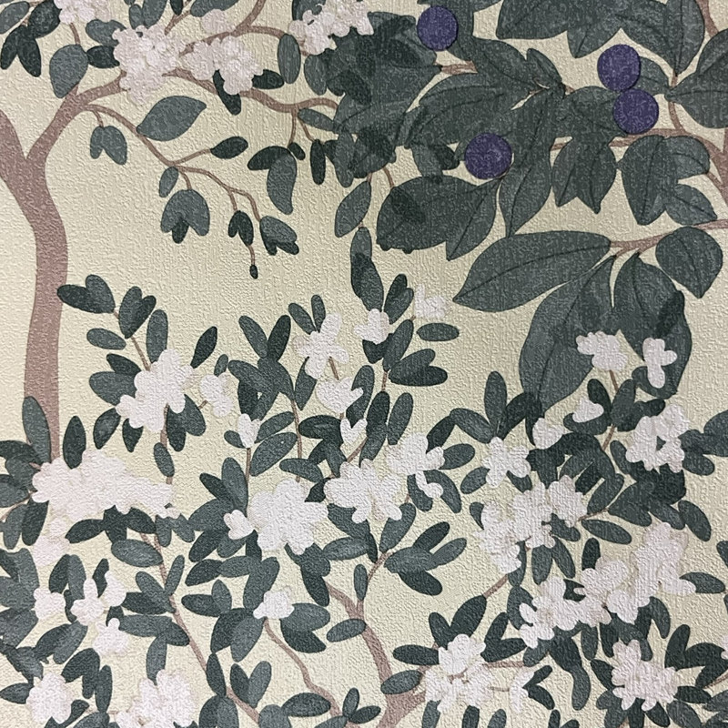 Arbour Serenade Green on Yellow Ground Wallpaper, Yellow