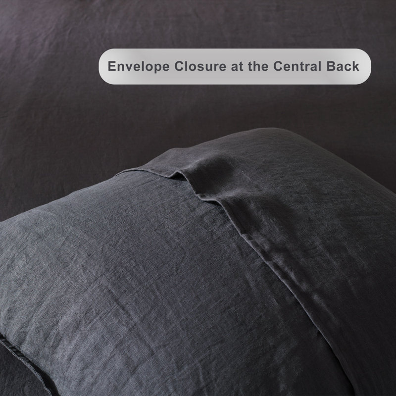Ensemble de 2 taies d'oreiller 100% lin TOSMO, Gris anthracite, Euro (26x26") Pillowcase