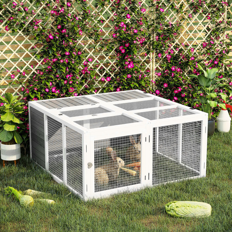 Cage à lapins d'extérieur, cochon d'Inde en bois avec plateau pliable et intérieur généreux, gris, grande porte intérieure cage