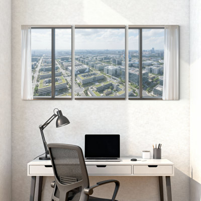 Scenic &Cityscapes Cityscape View Modern Architecture Urban Landscape Panoramic Window Reflections Set of 3 Canvas Wall Art Prints