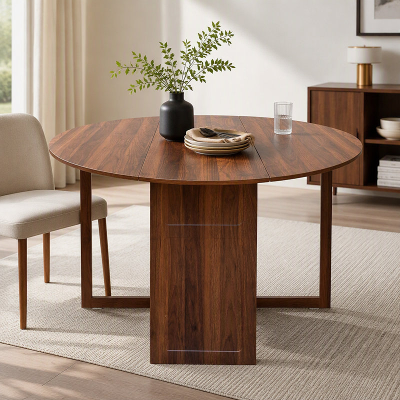 Round Drop Leaf Folding Dining Table,Space-Saving Convertible Dinner Table, Modern Multifunctional Collapsible Table For Small Spaces, Apartments