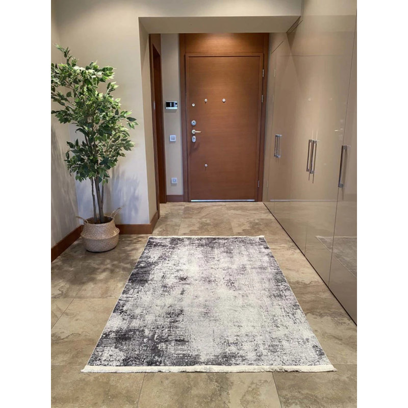 Tapis gris en coton à imprimé numérique abstrait Siena, Rectangle 2 pi 7 po x 6 pi 7 po