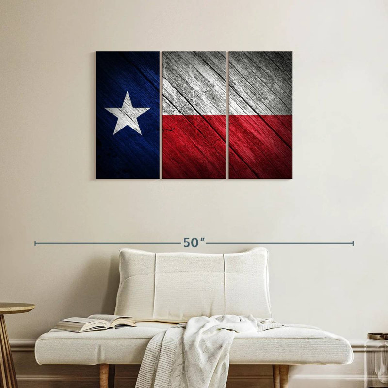 Drapeau de Borges au Texas sur bois, H 24 po x l 38 po