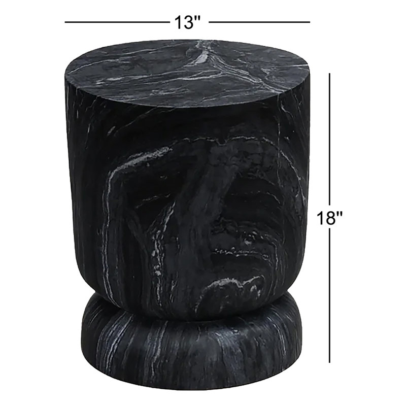 Zofia Composite Round Black Marble Accent Table, Black Marble