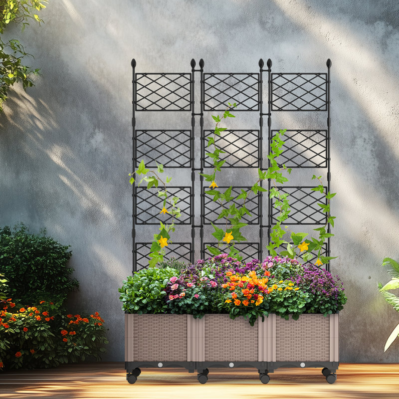63" H Planter Box Raised Garden Bed With Trellis & Wheels Standing Vertical Horticulture Planter Box