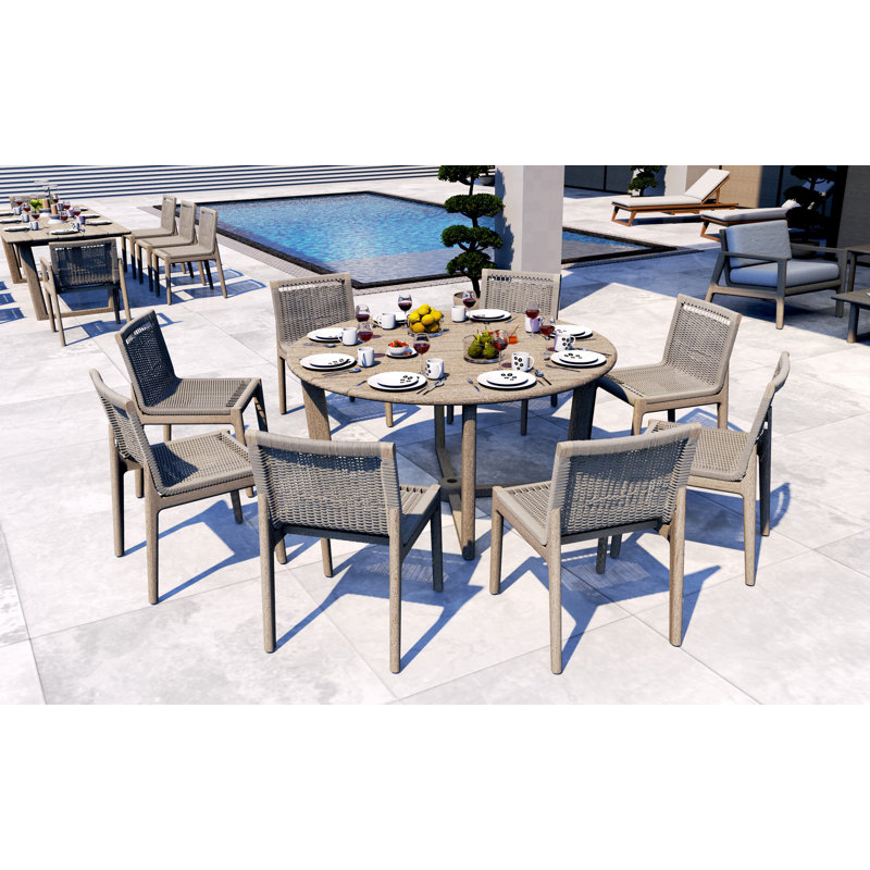 6 Seats 7 Pcs Grade-A Weathered Teak Wood Dining Set: 60" Sema Round Table And 6 Sema Armless Chairs #11Se3500, 8