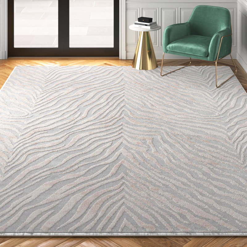 Tapis gris / ivoire à imprimé animal Tatte, Rectangle 7 pi x 10 pi