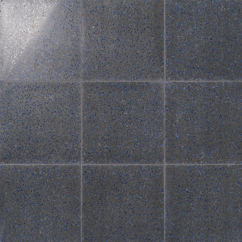 Veritas Terrazzo 16X16 Polished Terrazzo Tile, Blue/Gray