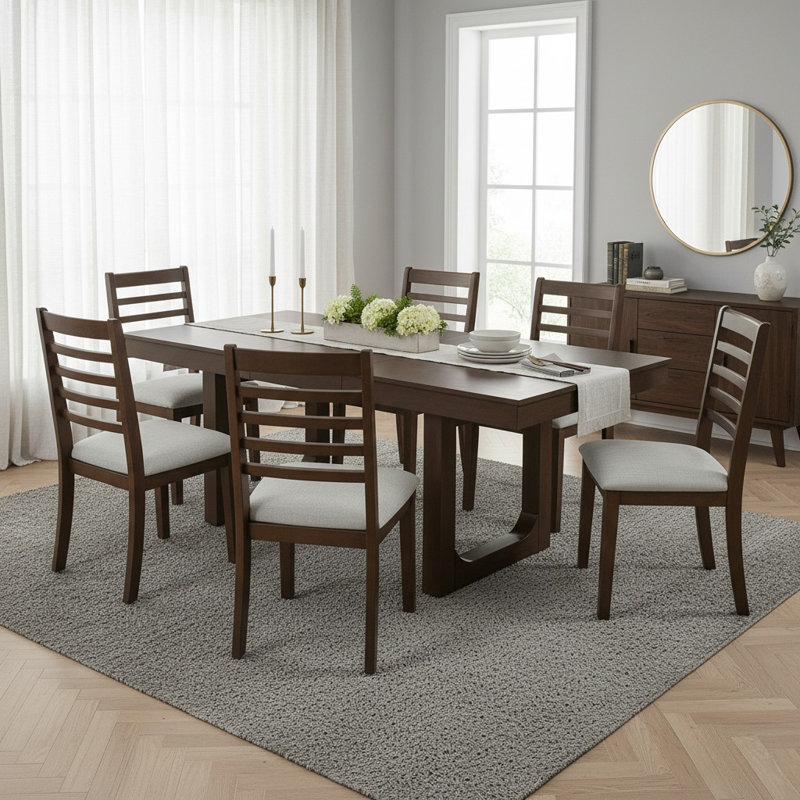 Extended Dining Set, Walnut/Beige, 7 - Piece