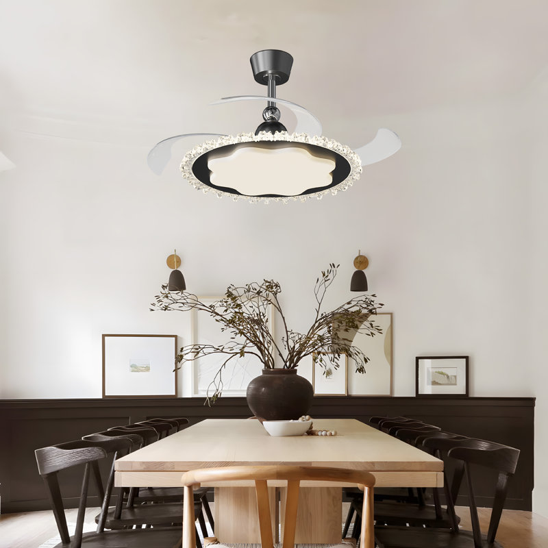 Hidden Blade Flush Mount Ceiling Fan With Light, 42" Led, Remote Control, Dimmable, Reversible, Indoor