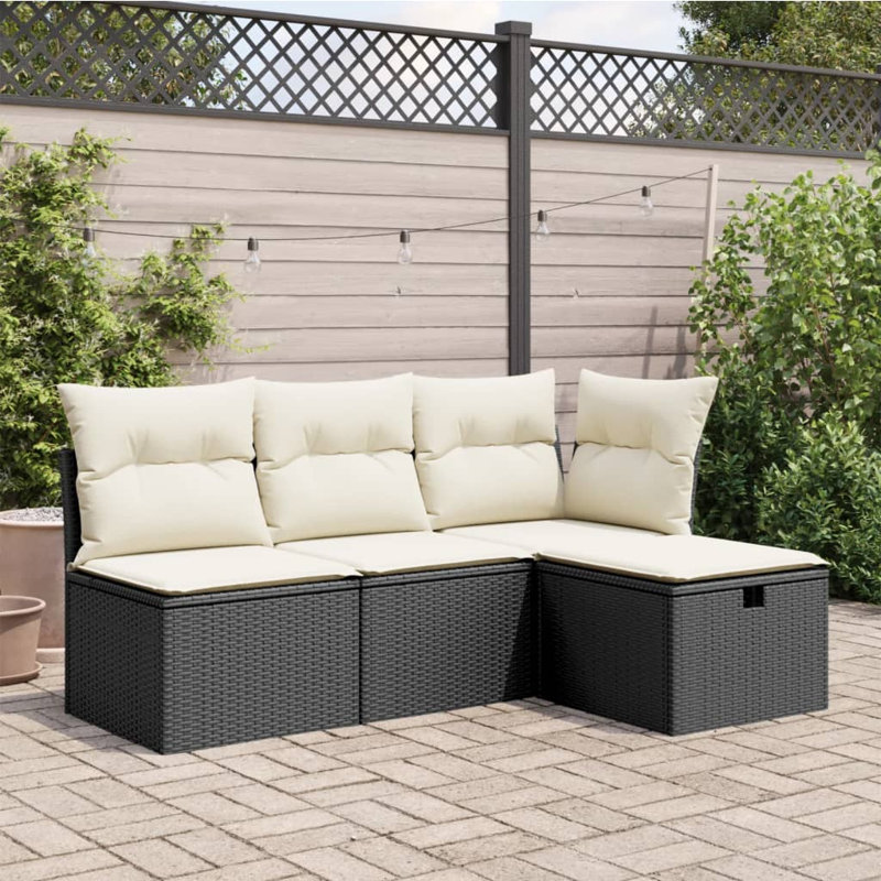  Petit tabouret de jardin PE en rotin noir petit matériau résistant à l'eau, Crème, crème, Noir