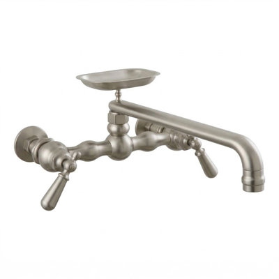 P0834 Columbia Kitchen Faucet 5" Wall Mount, 8" Centers With Swivel Spout and Soap Dish
