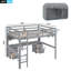 Lit mezzanine double avec bureau, armoires, tiroirs et station de charge - cadre en bois robuste, rangement et ports USB,-502864280
