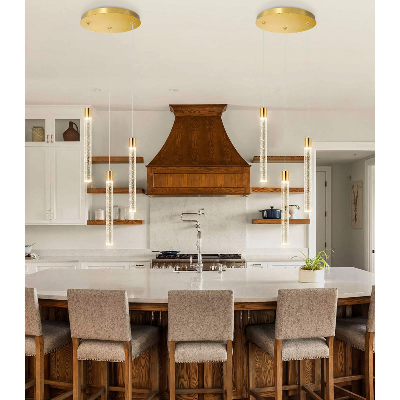 3-light Glam Dimmable Crystal Chandelier, Gold, 3 Lights, 60" H x 7.8" W x 7.8" D