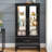 2 Door Wine Curio Cabinet With Integrated Lighting, Adjustable Shelves, Black Finish, Mirrored Back And Vintage Handles - Add Style To Your Home Lighting System, Hidden Drawer Sophisticated Decor