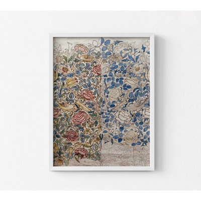 Conception pour Chintz: rose par William Morris, affiche imprimée oiseau, idée de petit oiseau, impression de feuilles bleu marine, décor de fleur blanche