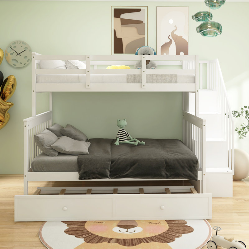 Twin-Over-Full Bunk Bed With Twin Size Trundle, White