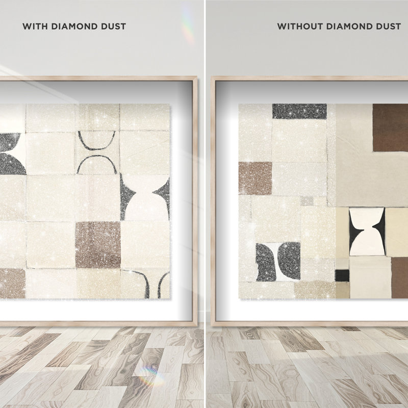Boho Tiles Set Shadowbox Abstract Print by Oliver Gal, Black Frame, 12 x 12, 21.5" H x 21.5" W, Natural Oak Shadowbox