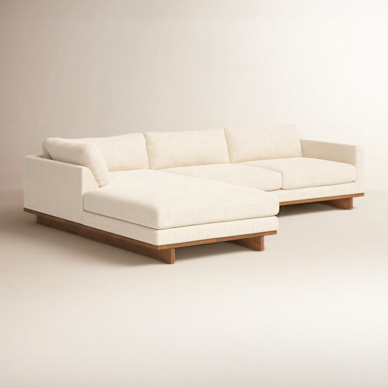 Menades Upholstered L-Shaped Sectional, Left Hand Facing, 32" H x 125" W x 70" D, Irving Taupe Polyester Blend