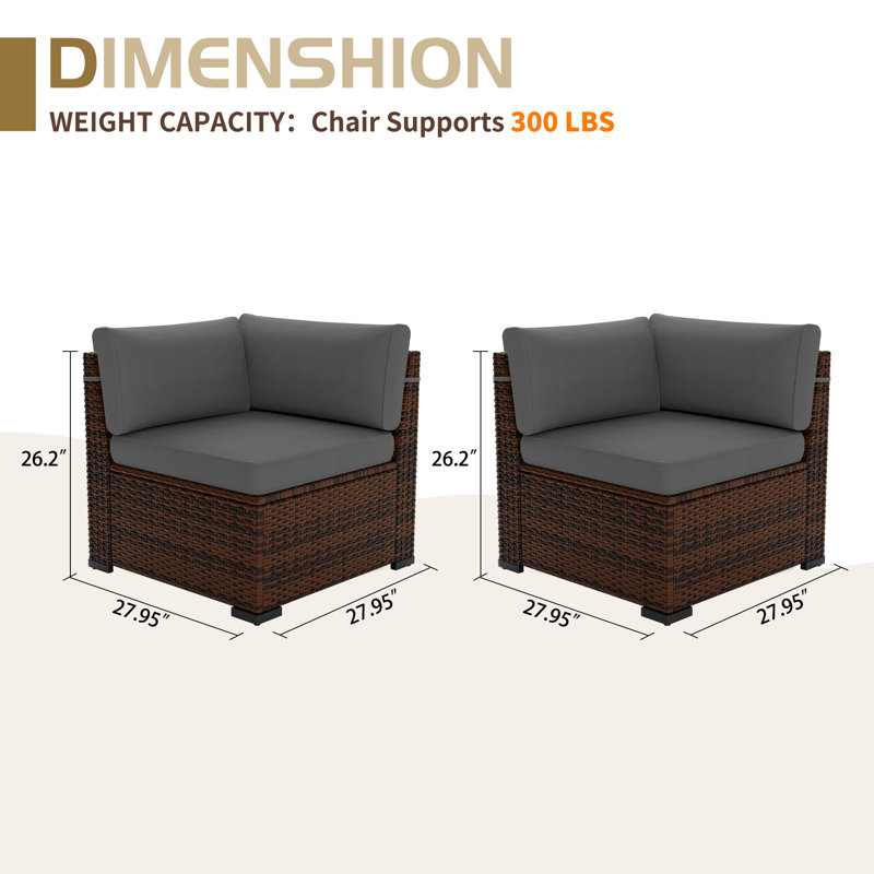 Chaise d'extérieur en osier avec coussins, Gris