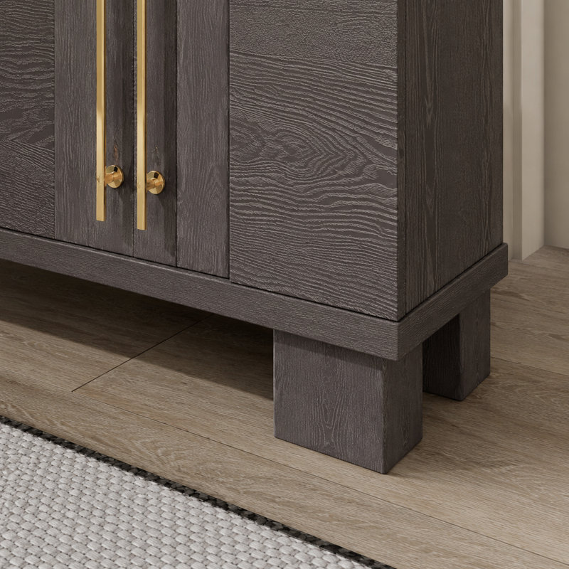 Buffet en bois avec rangement, étagères ajustables, poignées dorées, couleur taupe pour cuisine et salle à manger