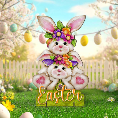 Easter Bunny Outdoor Decoration – Handcrafted Spring Yard Sign – Rustic Bunny Garden Art