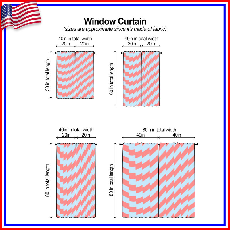 Rideaux de fenêtre en zigzag rouge et bleu obscurcissant et transparent - 2 panneaux, 20in x 60in - 2 panels, Sheer
