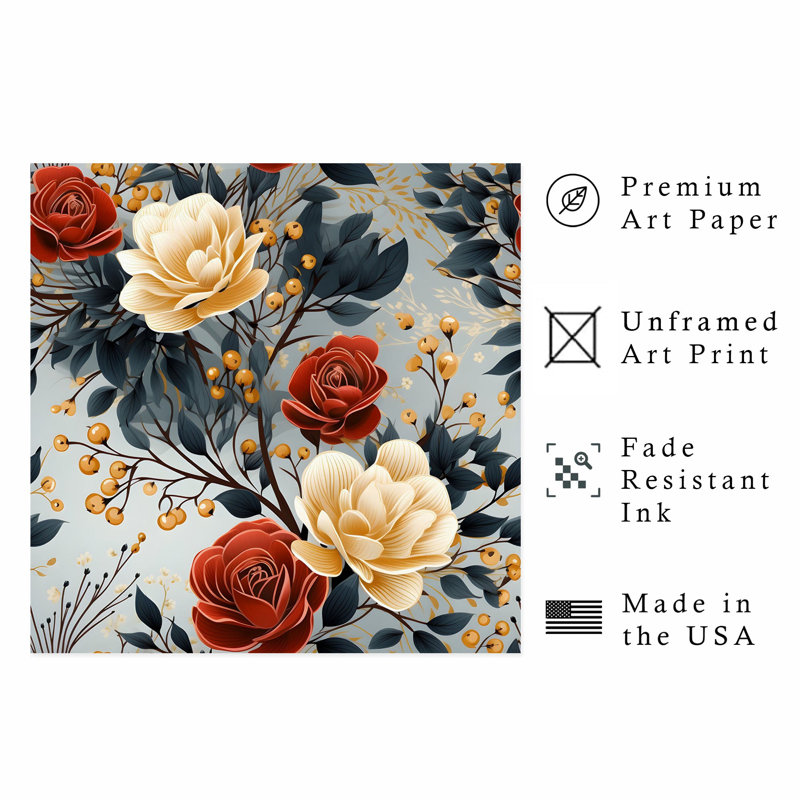 «Floral Rose Flowers», reproduction d'art non encadrée