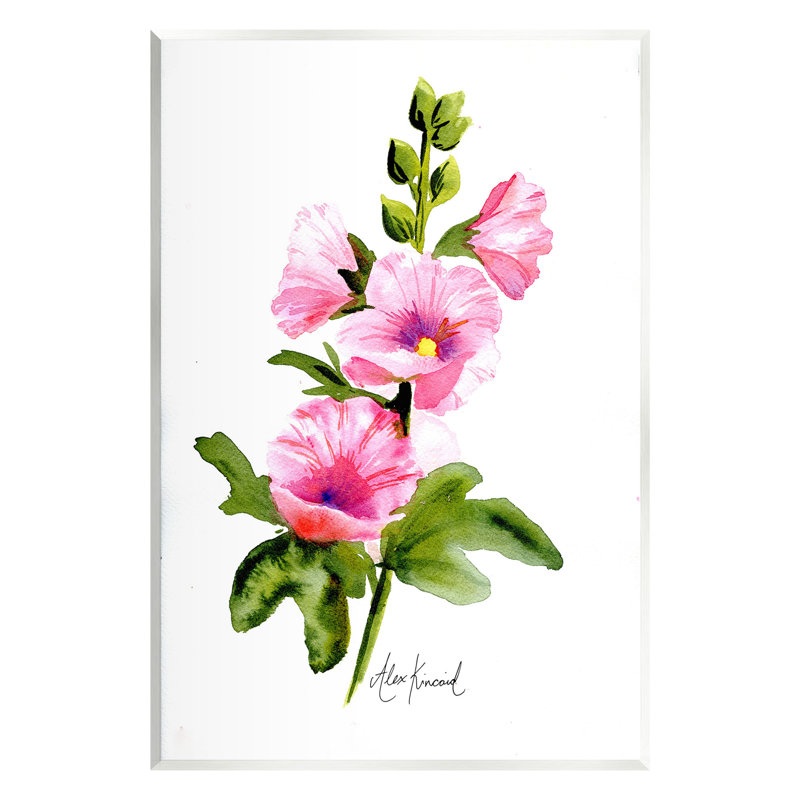 Art mural rose sur rose trémière par Alexandria Gilbert Kincaid, Bois sans cadre, H 15 po x l 10 po x P 0,5 po