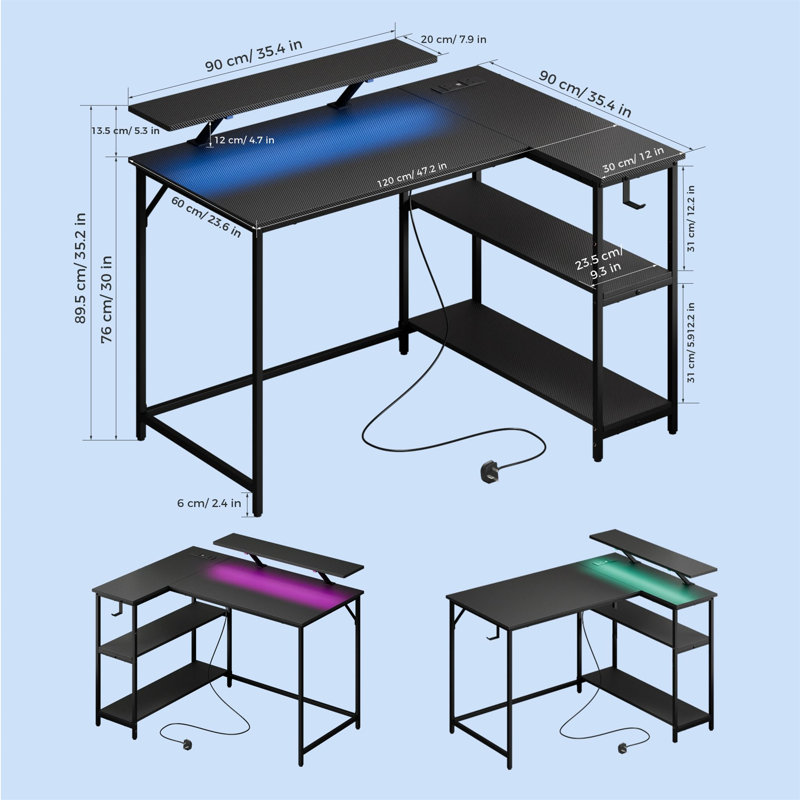 L-Shaped Computer Desk with Built-In Electrical Outlet