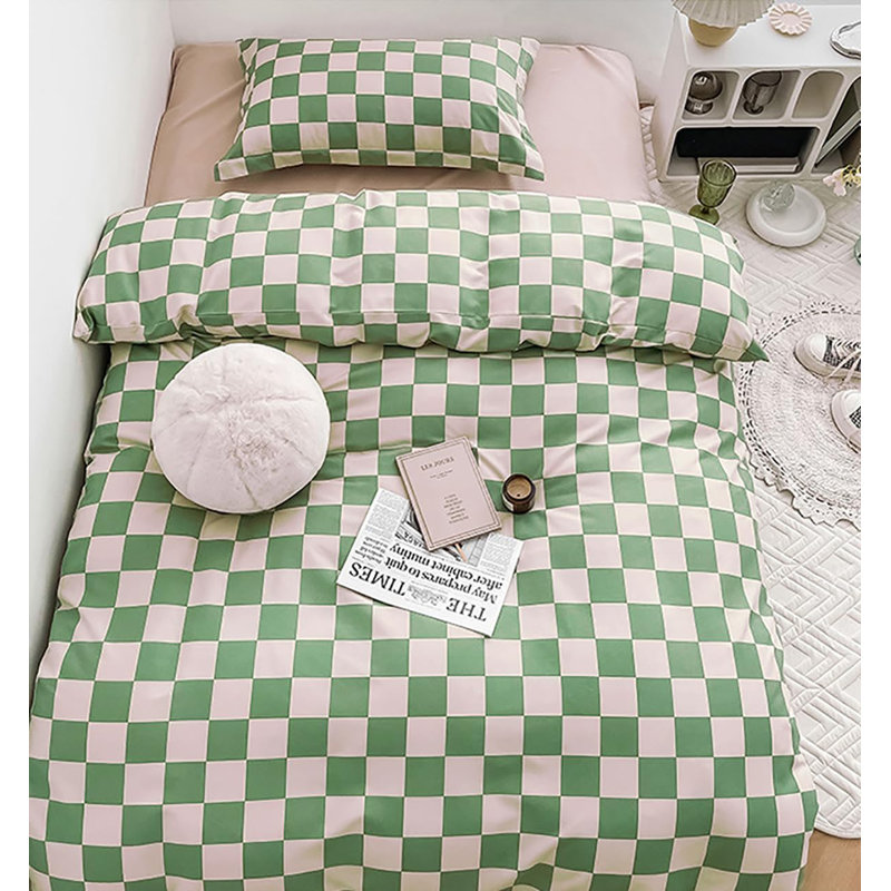 ABESNA White Grid Comforter Set Cal King Plaid Bedding Set Reddish