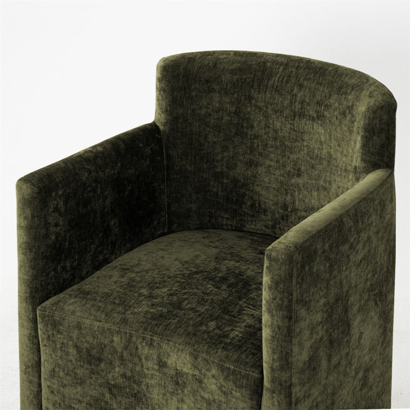 Fully Upholstered Chenille Accent Armchair with Hidden Casters, Green