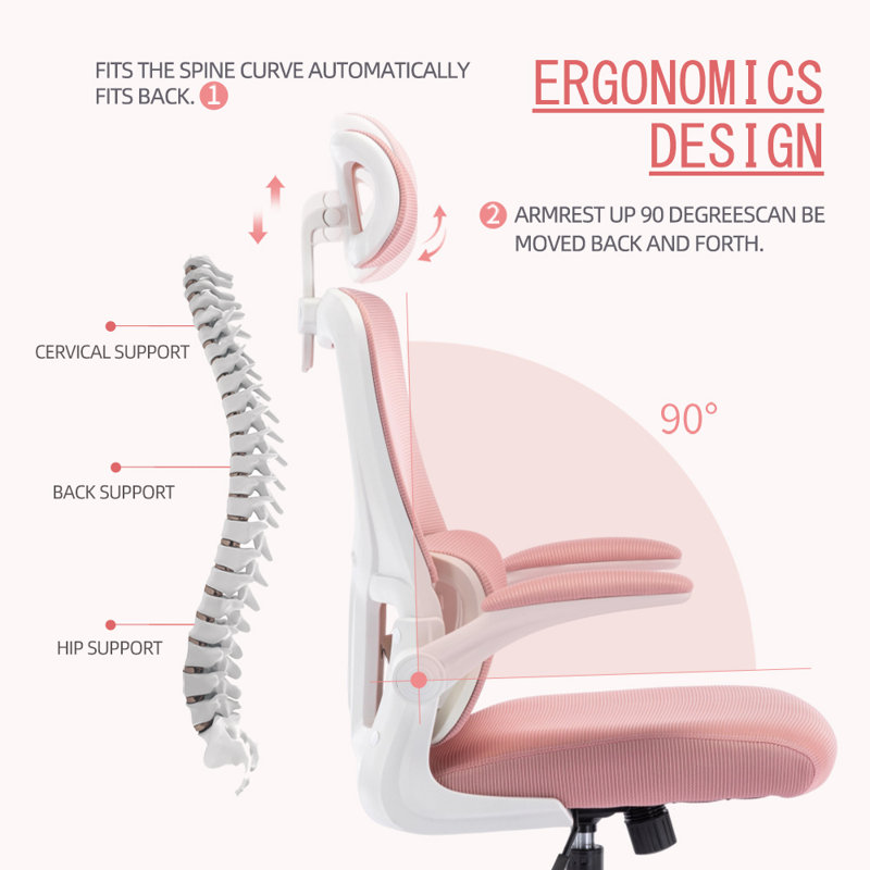 Chaise de bureau Macee, Rose, Blanc