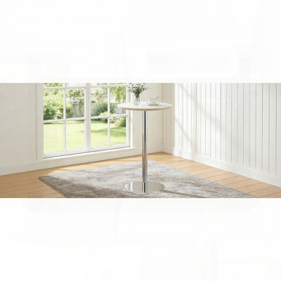 Round Bar Table with Rock Slab Top and Silver Legs – White, 39"H