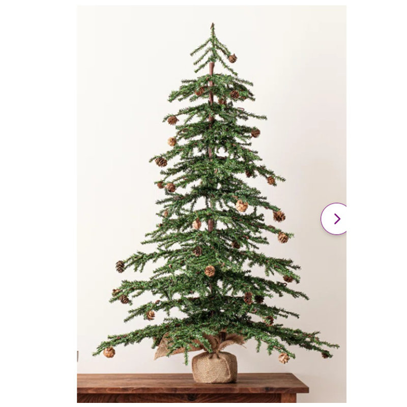 Arbre de Noël artificiel moyen avec mini pommes de pin et base en toile de jute - 3 pi - non éclairé