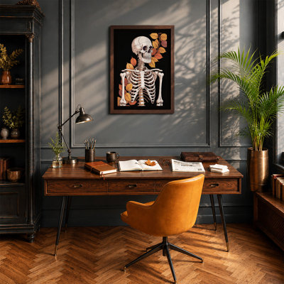 Skeleton Among Leaves Boho - Framed Print