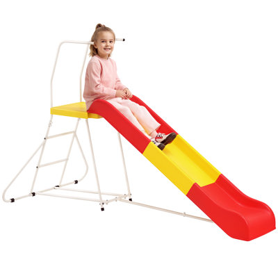 Toddler Slide, 6ft Slide for Kids, Metal Freestanding Playground Equipment with Climbing Ladder, for Backyard, Outdoor, Indoor, Red