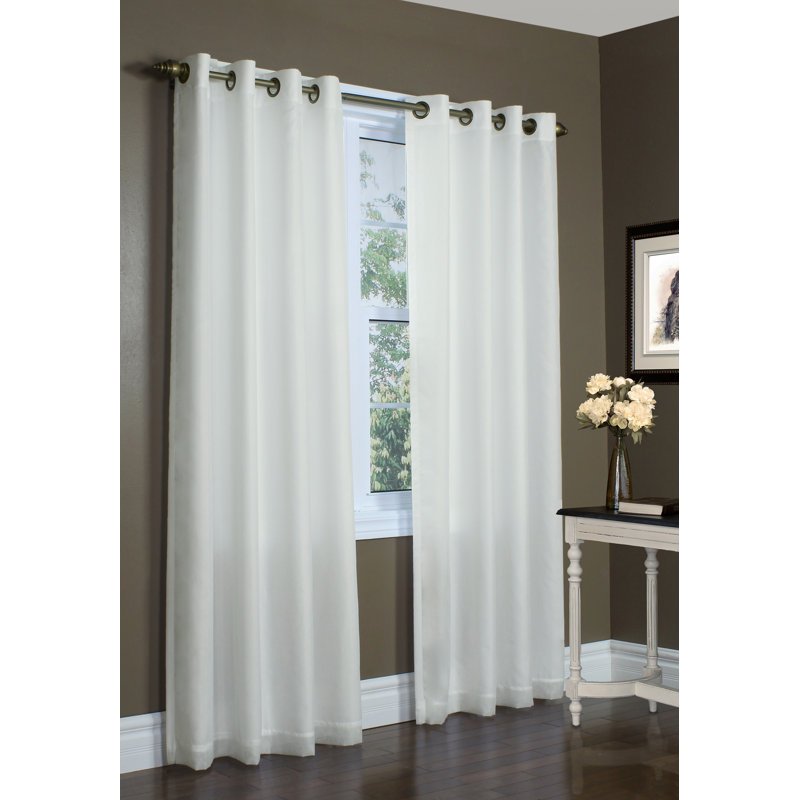Galion Solid Color Semi-Sheer Thermal Grommet Single Curtain Panel, White, 108" W x 54" L