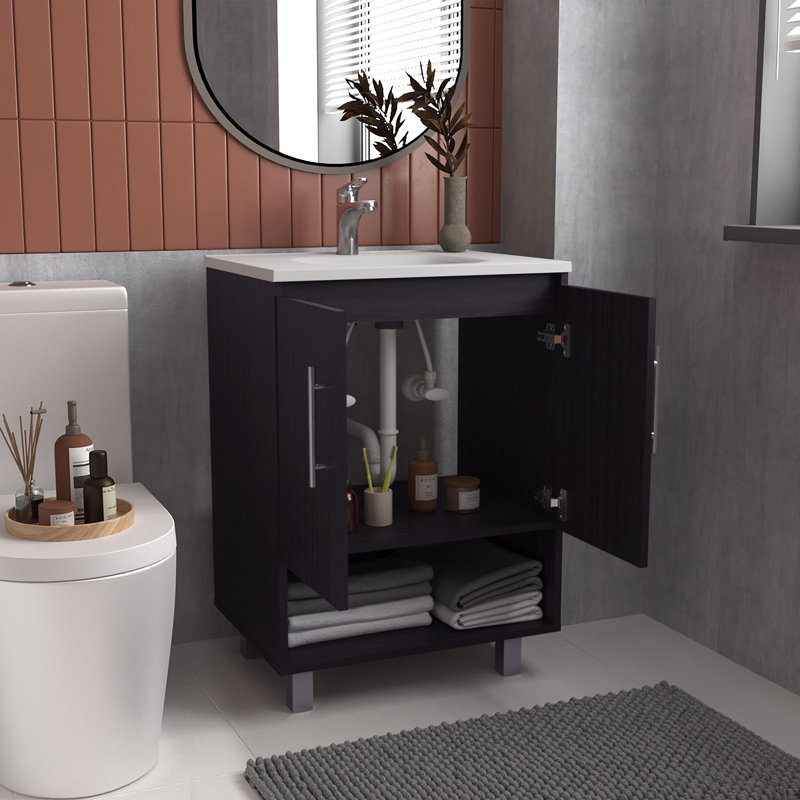 Meuble-lavabo, 2 portes, tablettes