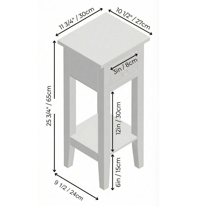 Aule Solid Wood End Table with Storage, Antique Black