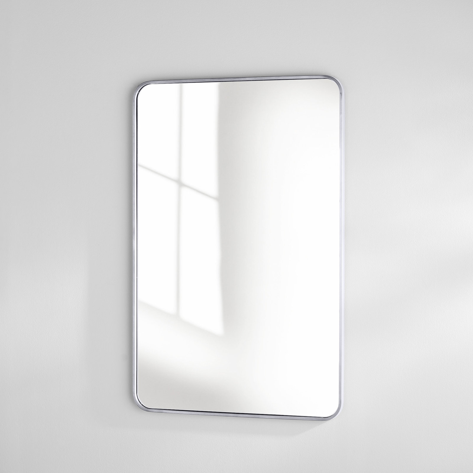 Sabine Metal Rounded Rectangle Wall Mirror, Silver, 42" x 28"