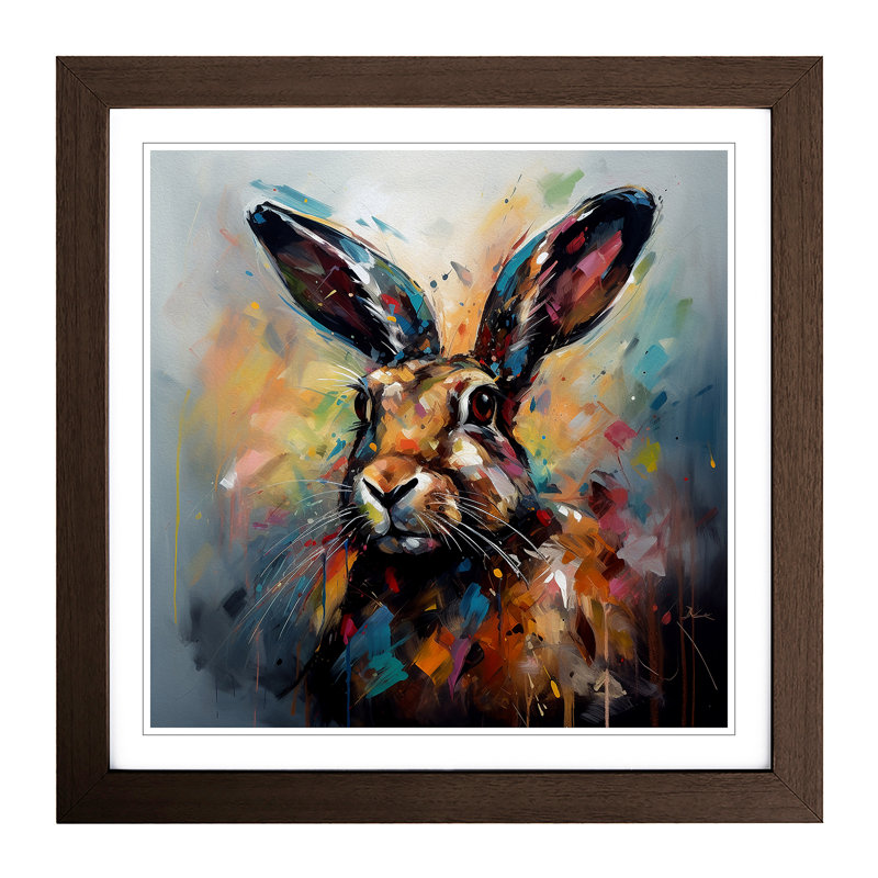 Hare Expressionism - Single Picture Frame Print on Wood, Walnut