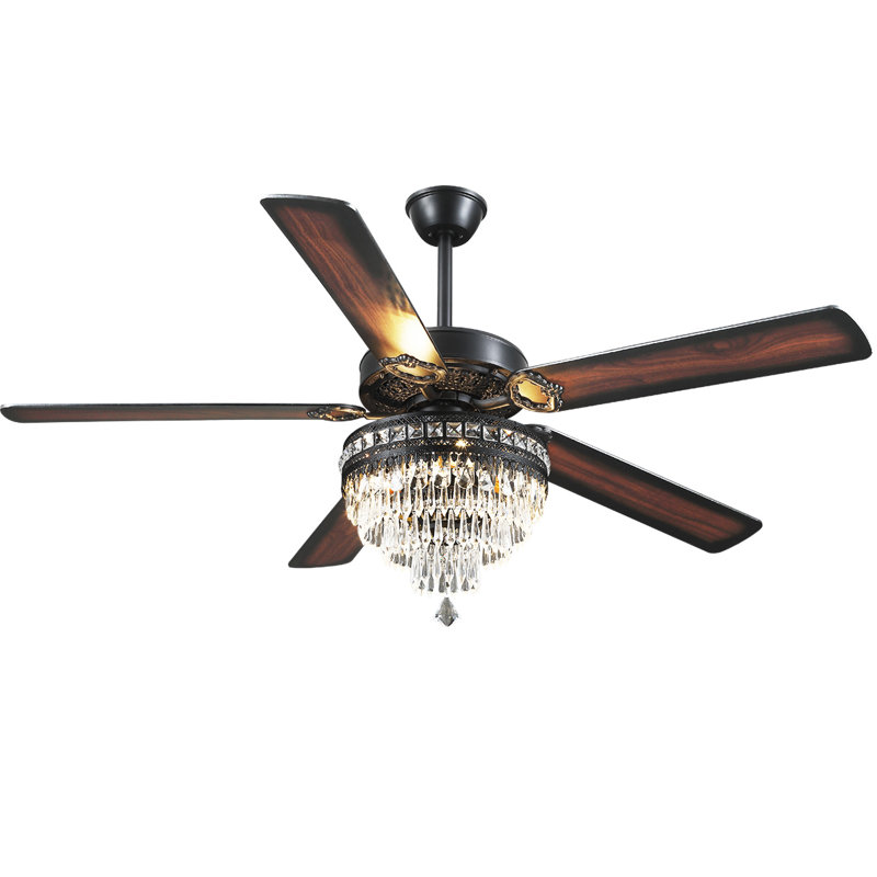 Ventilateur de plafond 52 "/ 62" en cristal Fandelier avec lumières, Noyer foncé, 62"