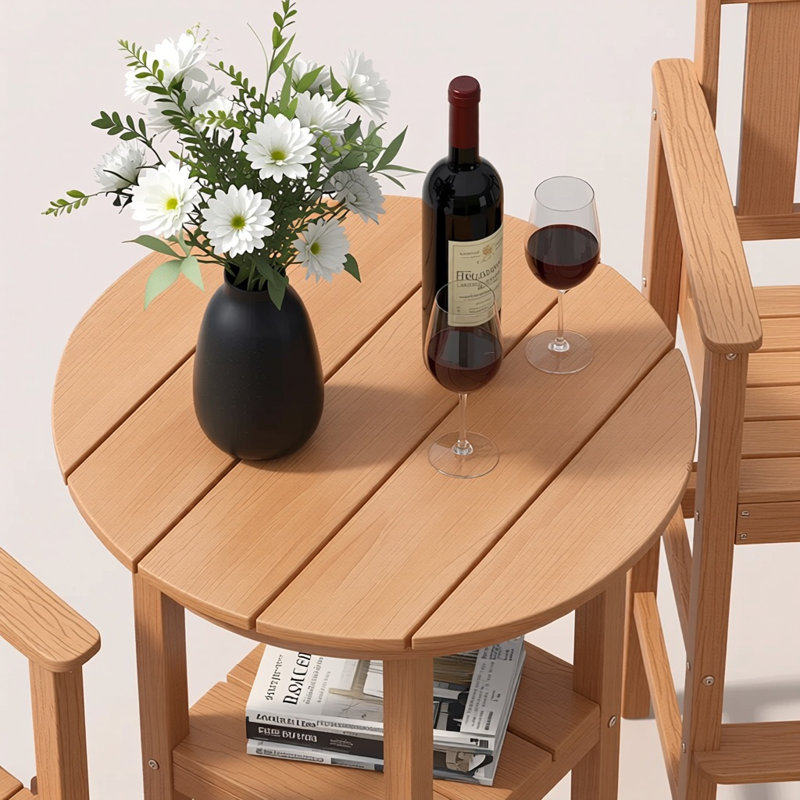 Outdoor HDPE 3-Pieces Patio Bar Sets with Bar Table and Chairs, Teak