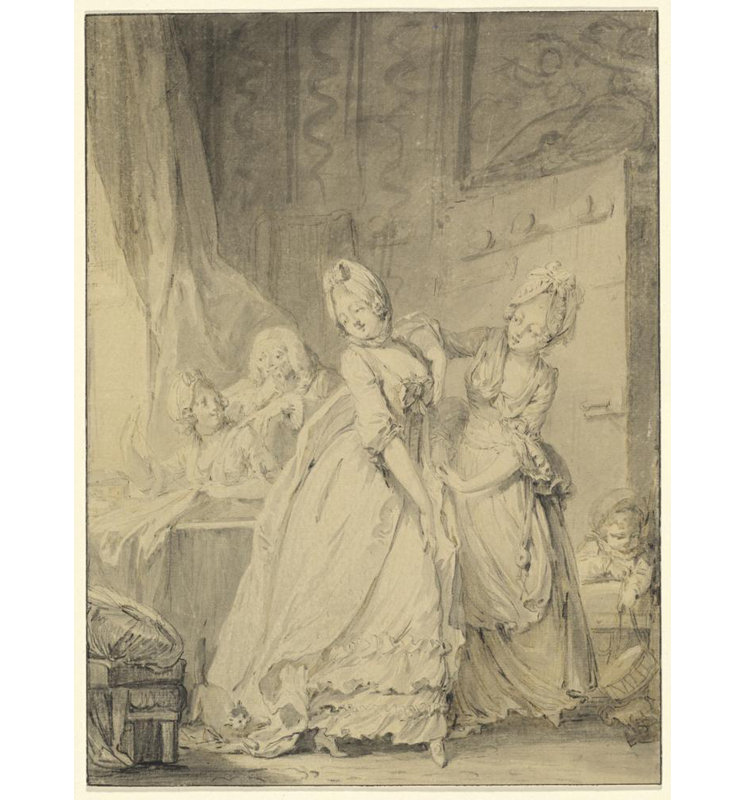 "La Coquette" par Pierre-Antoine Baudouin - Toile tendue avec châssis, H 24 po x l 17 po