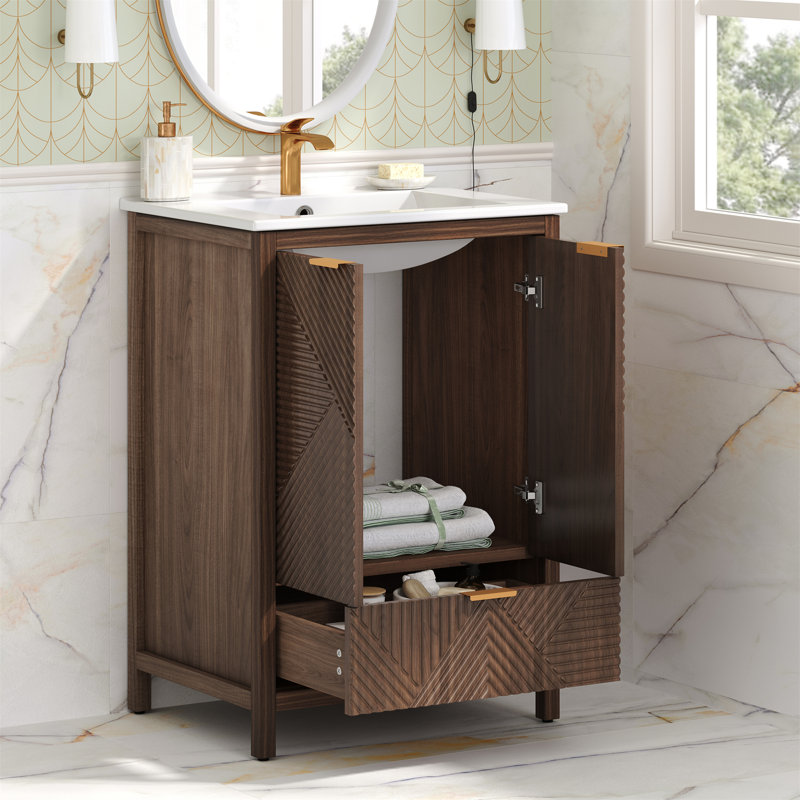 Meuble-lavabo 24 po avec lavabo, Brun