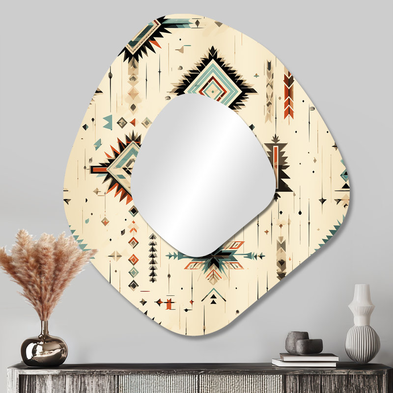 Tribal Nomad Boho Pattern I - Geometric Asymmetrical Decorative Mirror, Modern Irregular Shape Wall Mirror, Printed Metal Art
