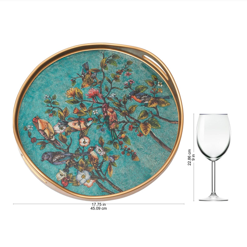 Floral Reverse-Painted Glass Tray