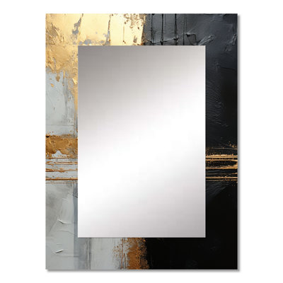 Black And Gold Abstract Meditation IV - Abstract Painting Wall Mirror, Modern Decorative Mirror, Printed Metal Art